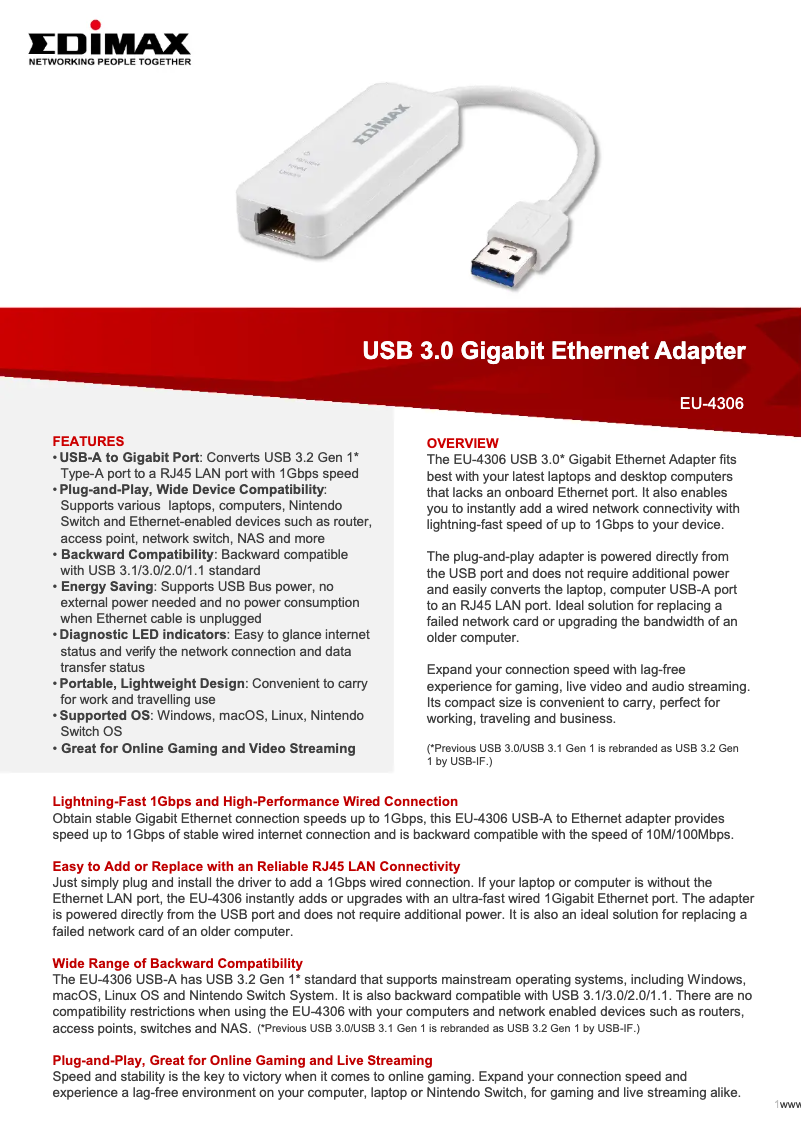 Page n°1 - Fiche technique Edimax EU-4306