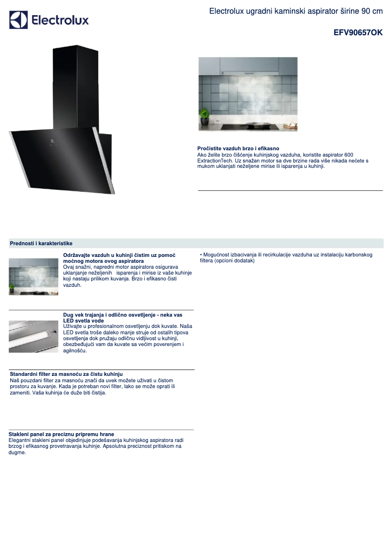 Page 1 de la notice Fiche technique Electrolux EFV90657OK