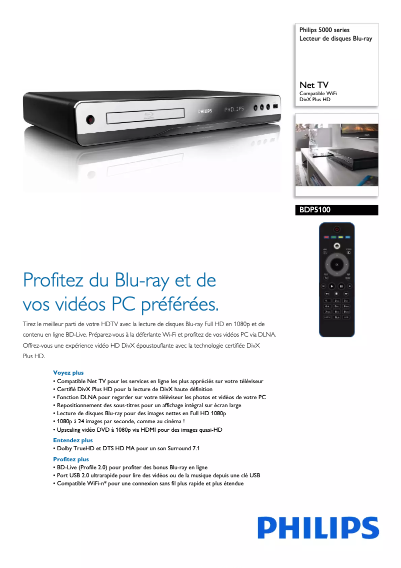 Page n°1 - Fiche technique Philips 5000 series BDP5100