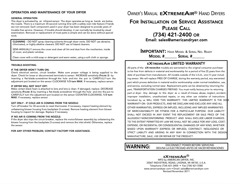 Image de la première page du manuel de l'appareil ExtremeAir EXT7