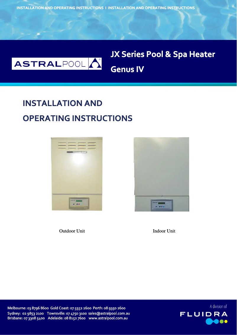 Page 1 de la notice Manuel utilisateur AstralPool JX 160