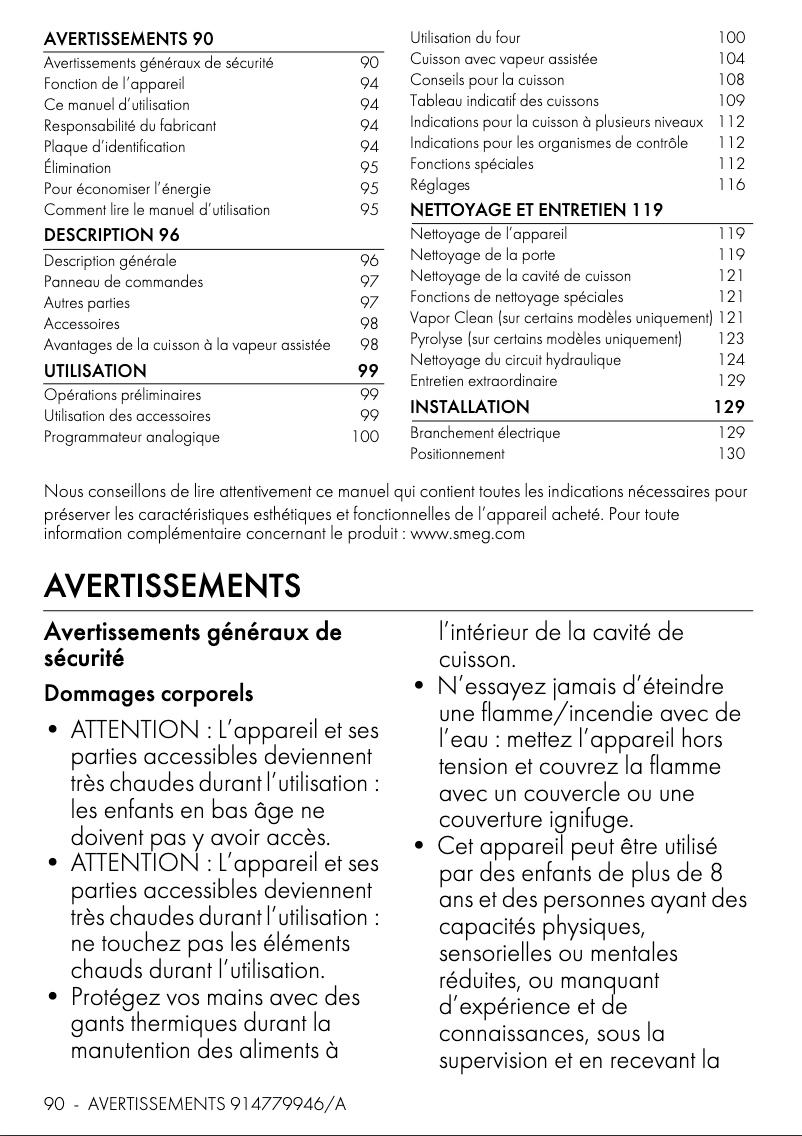 Page 1 de la notice Manuel utilisateur Smeg SOP6301S2X