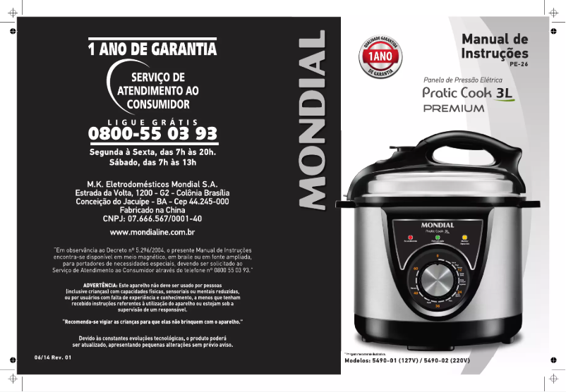 Page 1 de la notice Manuel utilisateur Mondial Pratic Cook PE-26