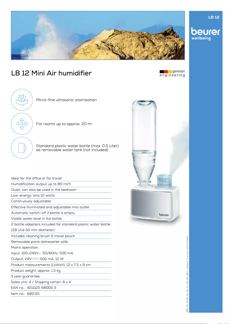 Page 1 de la notice Fiche technique Beurer LB 12