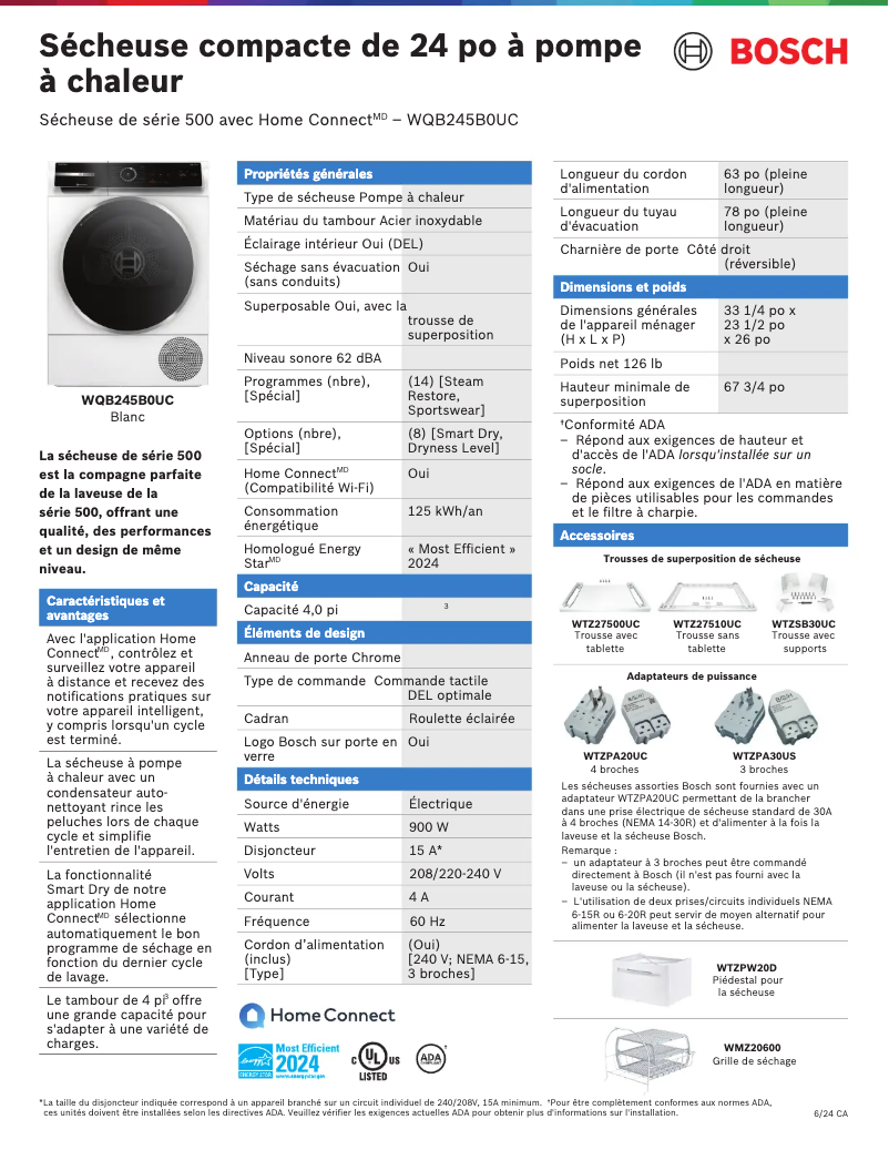 Página 1 del manual Ficha técnica Bosch WQB245B0UC