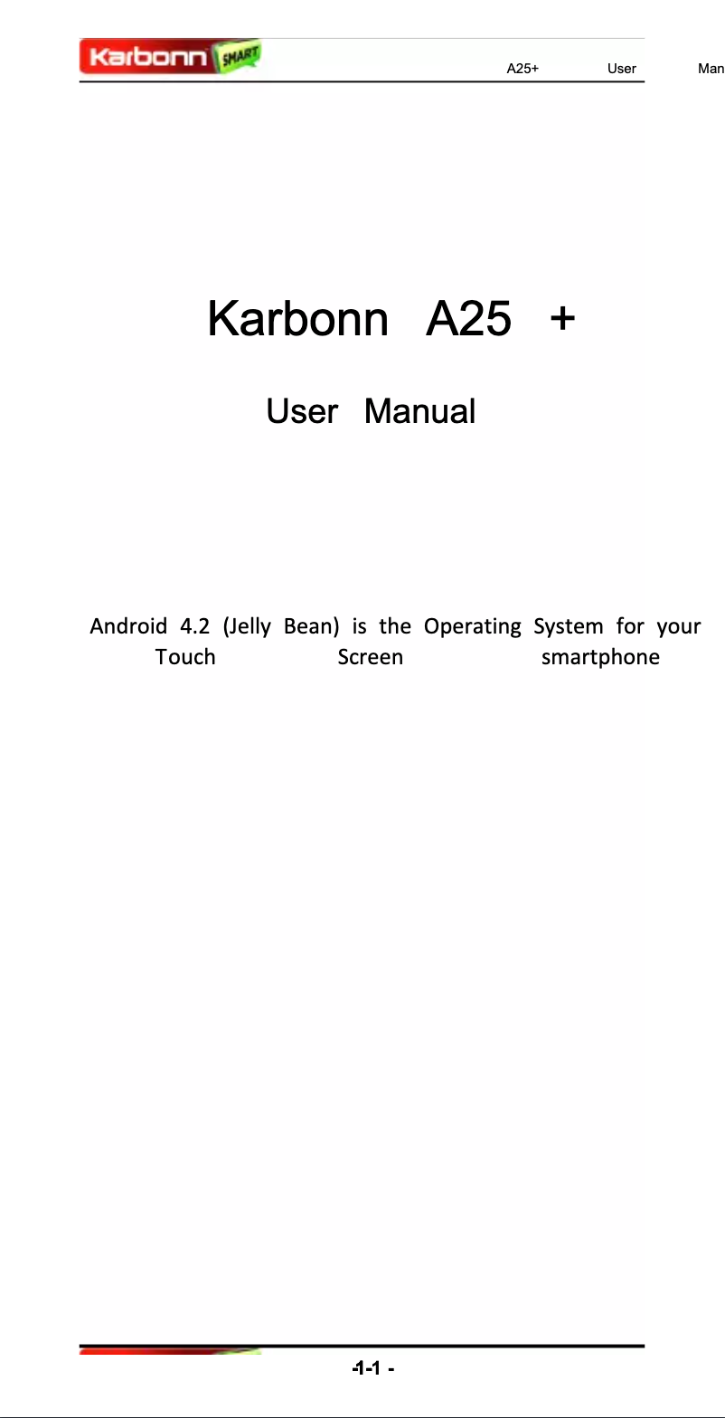 Page 1 de la notice Manuel utilisateur Karbonn A25+