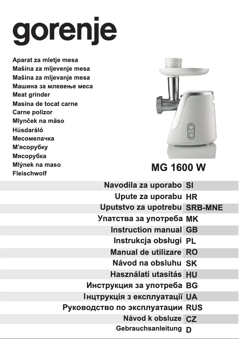 Page 1 de la notice Manuel utilisateur Gorenje MG1600W