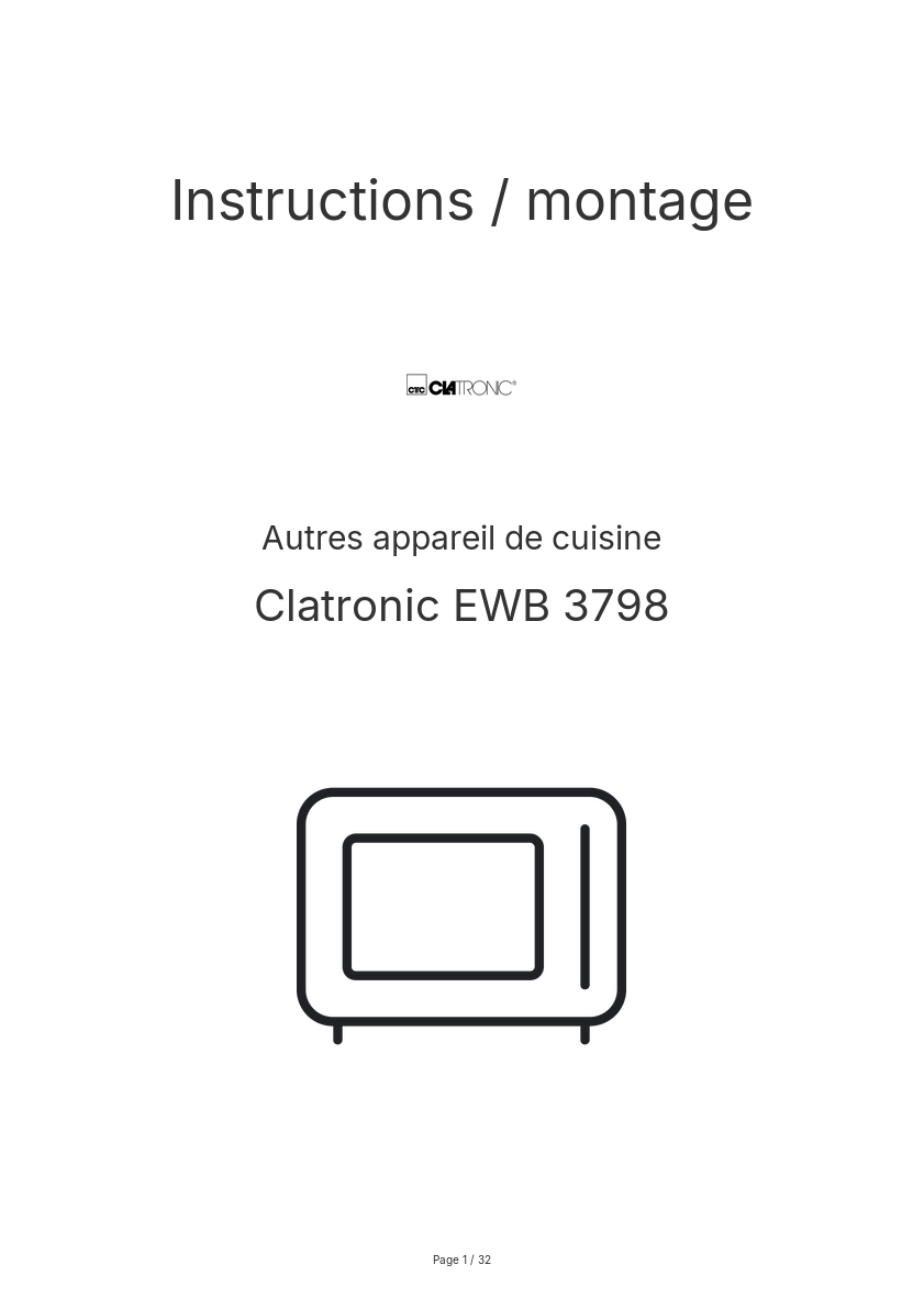 Image de la première page du manuel de l'appareil EWB 3798