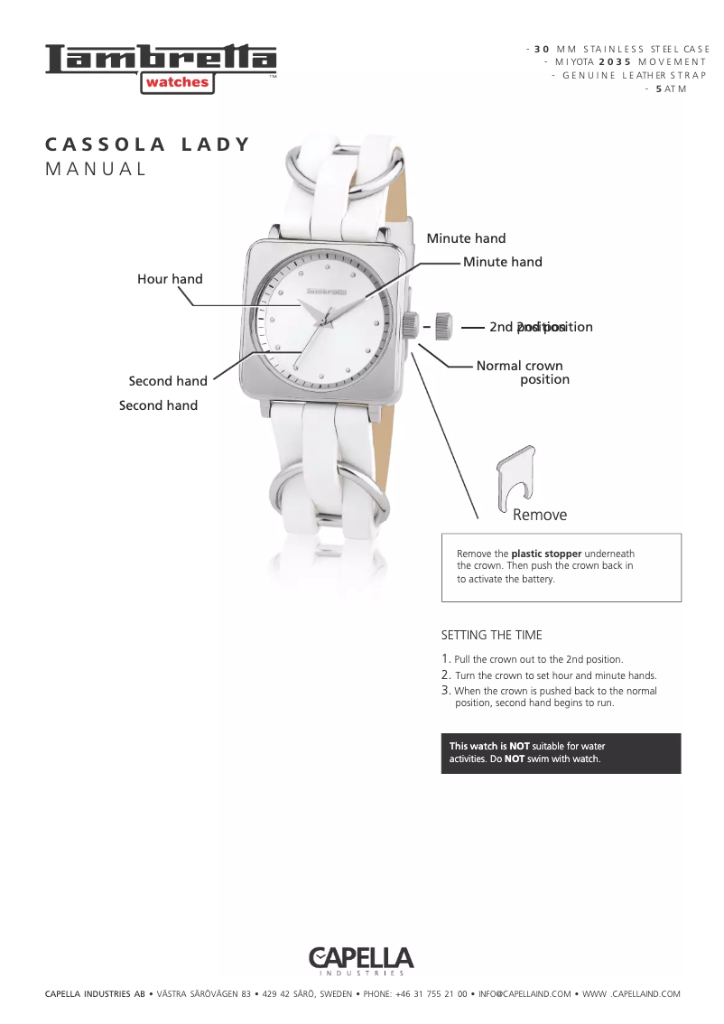 Page 1 of the manual User Manual Lambretta Cassola Lady