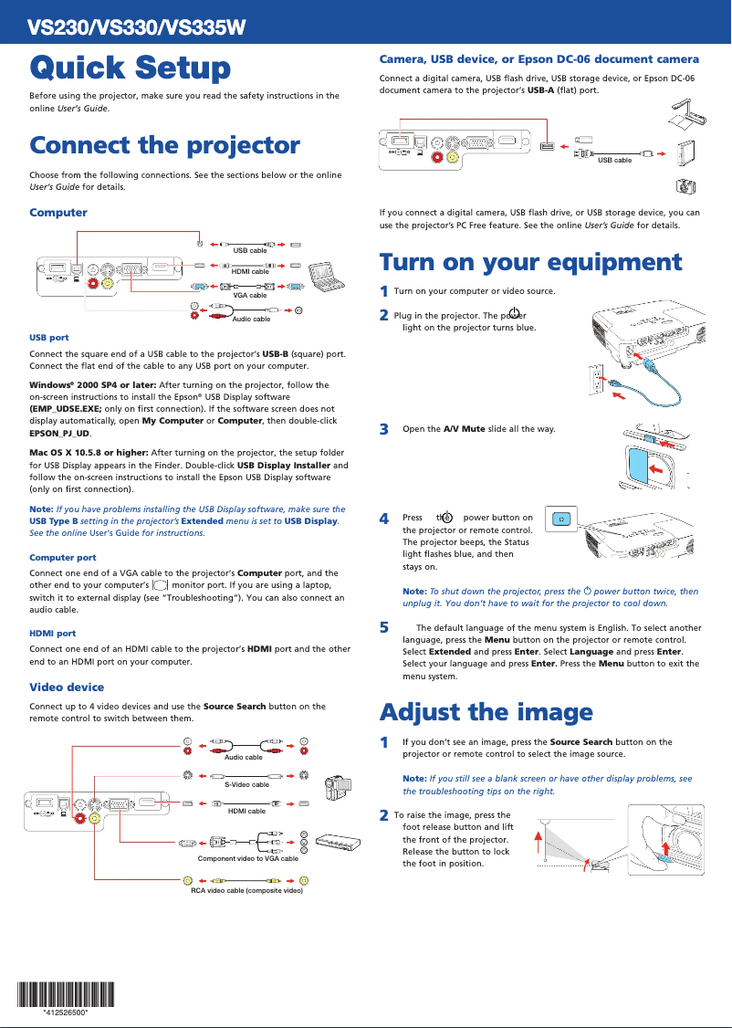 Page 1 de la notice Manuel utilisateur Epson VS330