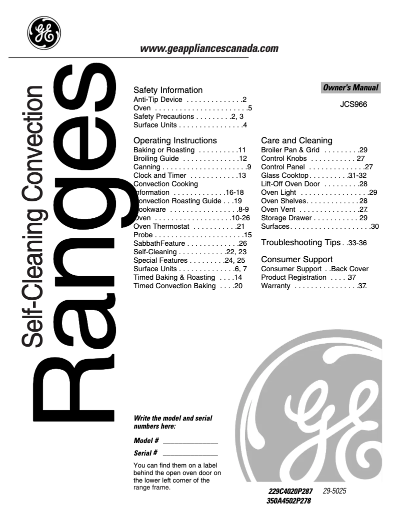 Page n°1 - Manuel utilisateur GE JCS966SDSS