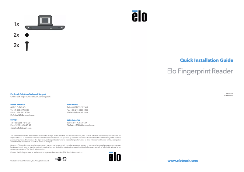 Page n°1 - Manuel utilisateur Elo Fingerprint Reader