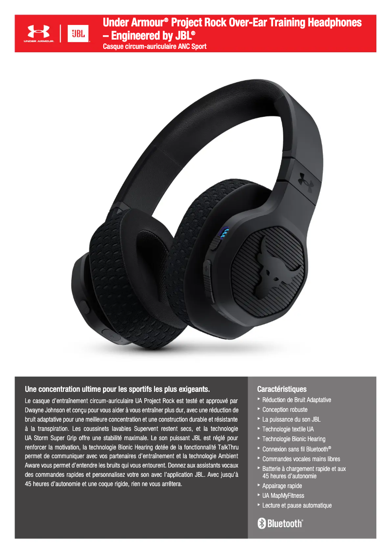 Page n°1 - Fiche technique JBL UA Project Rock Over-Ear Training Headphones