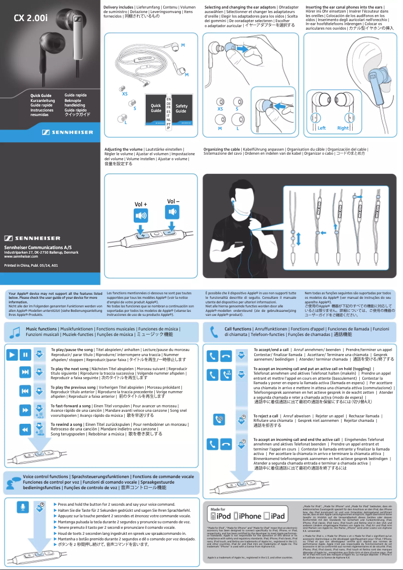 Page 1 de la notice Manuel utilisateur Sennheiser CX 2.00G
