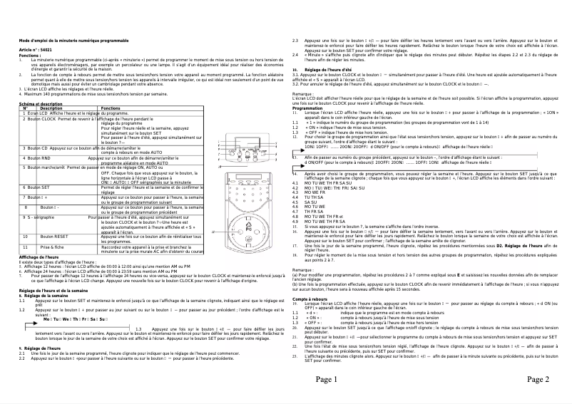 Page 1 de la notice Manuel utilisateur Chacon 54029