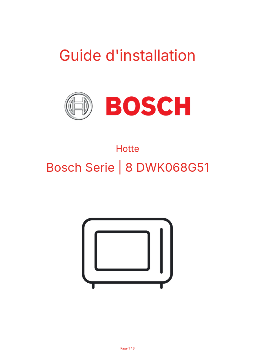 Page n°1 - Guide d'installation Bosch Serie | 8 DWK068G51