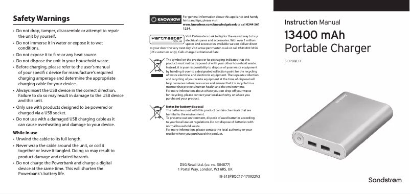 Image de la première page du manuel de l'appareil S13PBQC17