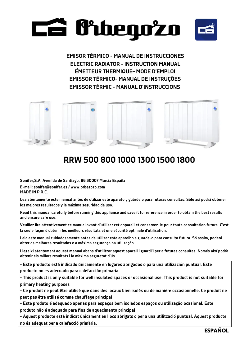 Page 1 de la notice Manuel utilisateur Orbegozo RRW 800