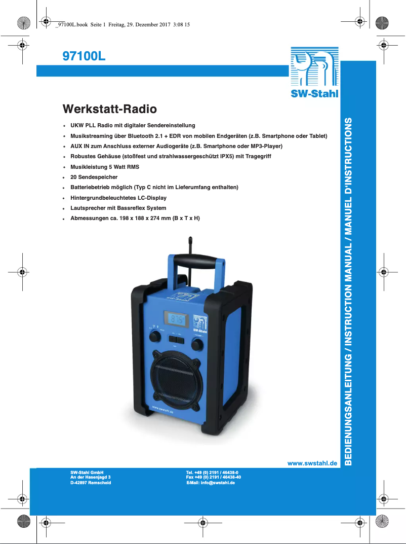 Page 1 de la notice Manuel utilisateur SW-Stahl 97001L