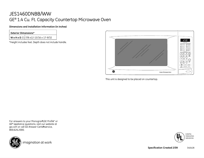 Image de la première page du manuel de l'appareil JES1460DNWW
