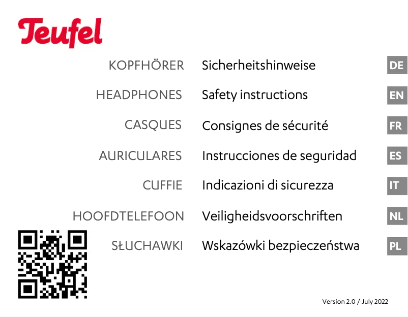 Page n°1 - Instructions de sécurité Teufel Real Blue TWS 3