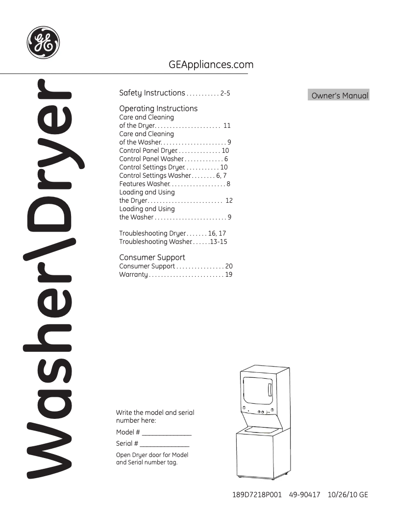 Page 1 de la notice Manuel utilisateur GE Spacemaker GTUP240EMWW