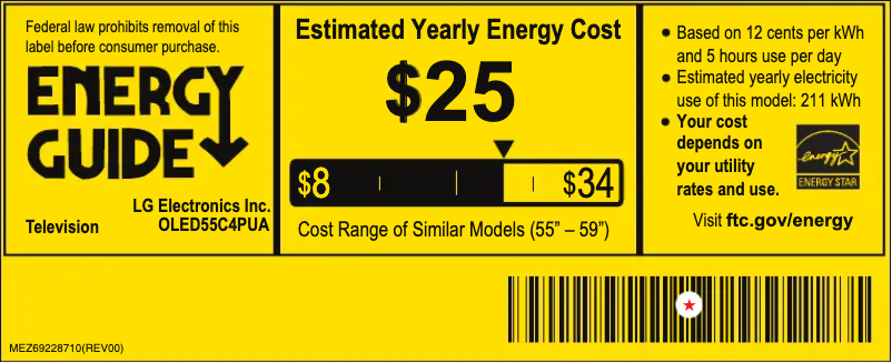 Page n°1 - Label énergétique LG OLED55C4PUA