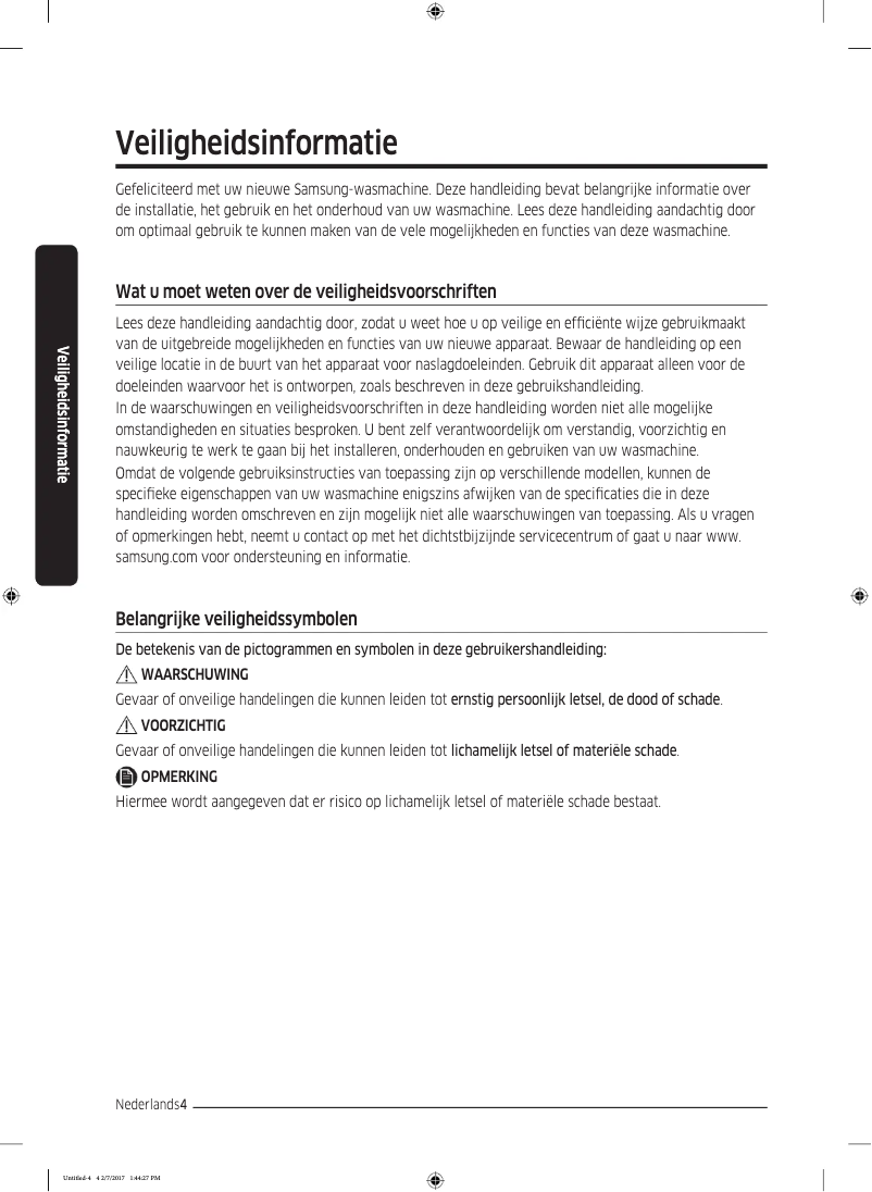 Page n°1 - Manuel utilisateur Samsung WW70J5486MW