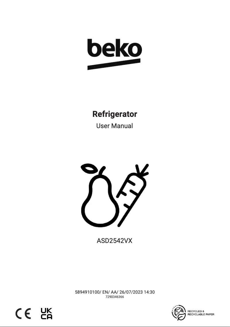 Page 1 de la notice Manuel utilisateur Beko ASD2542VX