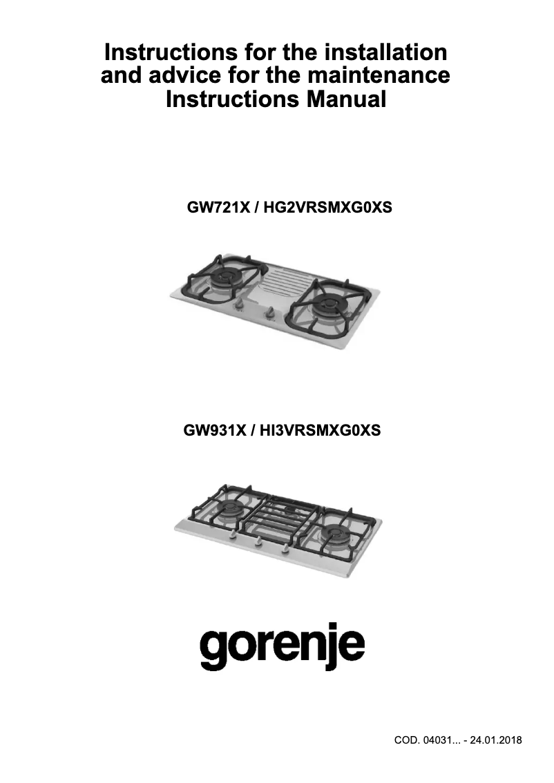 Page n°1 - Manuel utilisateur Gorenje GW721X