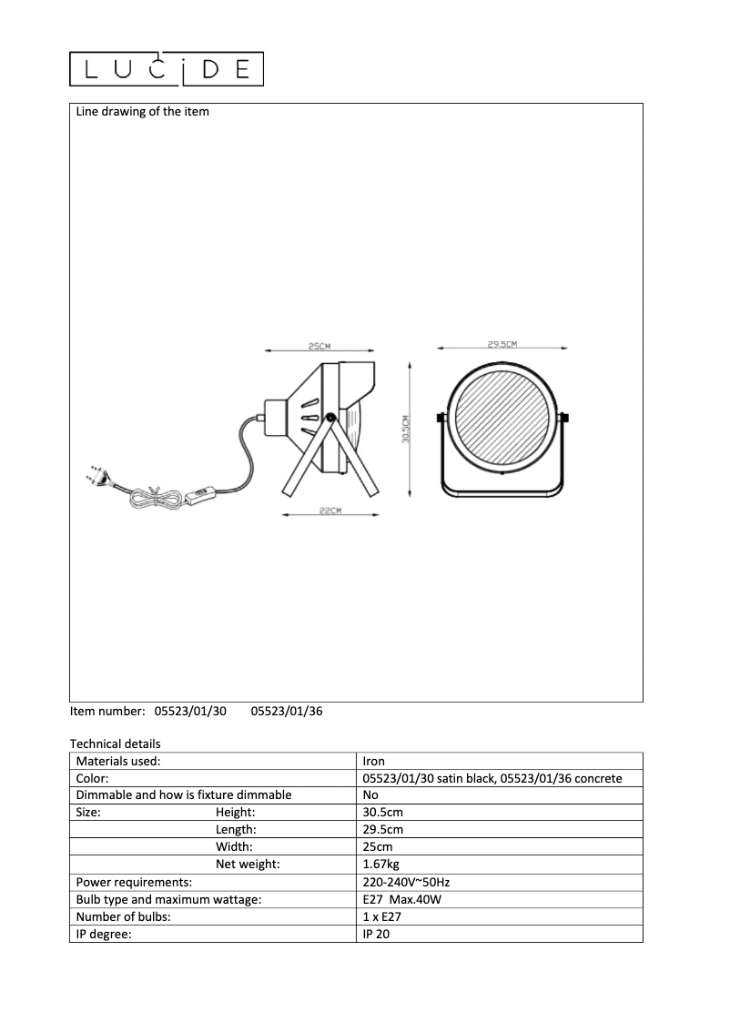 Page n°1 - Manuel utilisateur Lucide Cicleta 05523/01/36