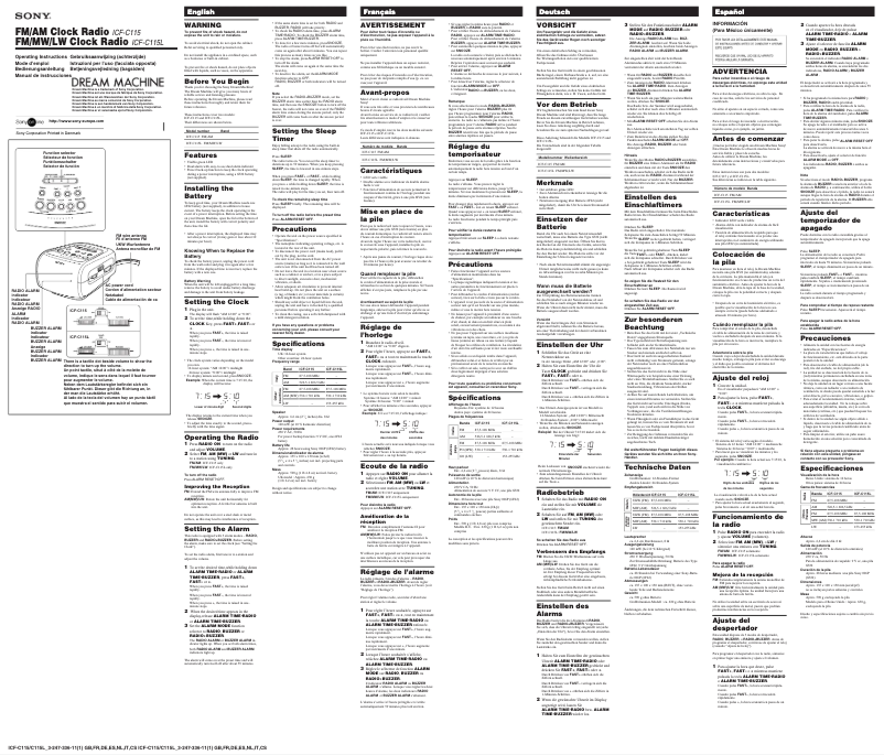 Page 1 de la notice Manuel utilisateur Sony ICF-C115
