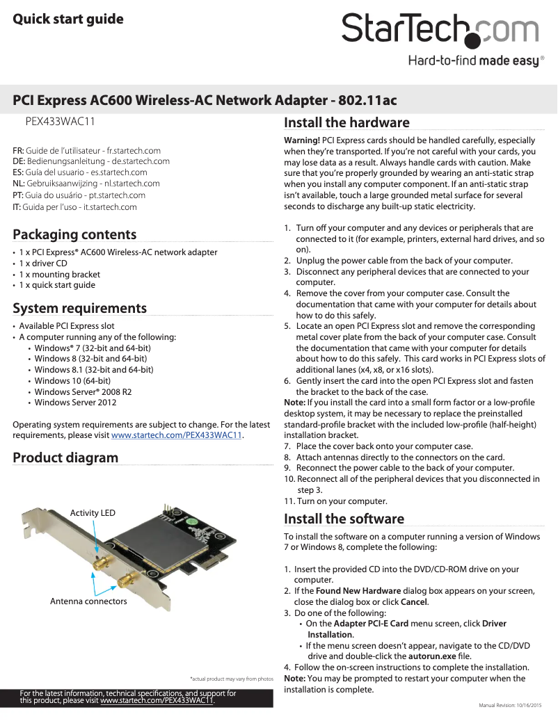 Page 1 de la notice Manuel utilisateur StarTech.com PEX433WAC11