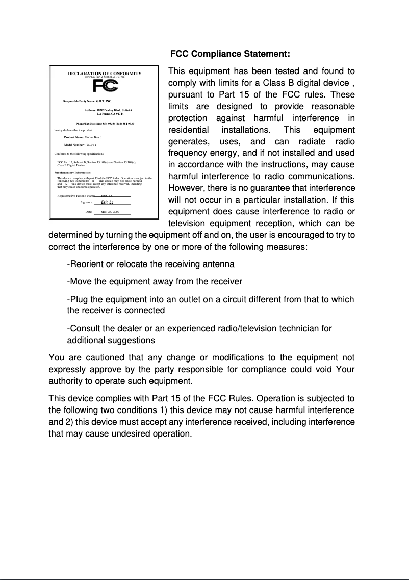 Image de la première page du manuel de l'appareil GA-7VX