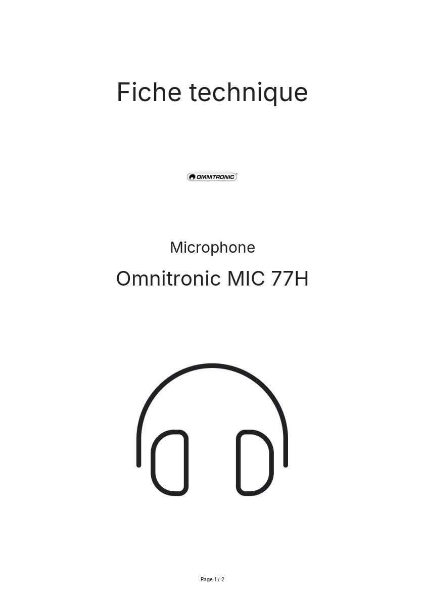 Page n°1 - Fiche technique Omnitronic MIC 77H