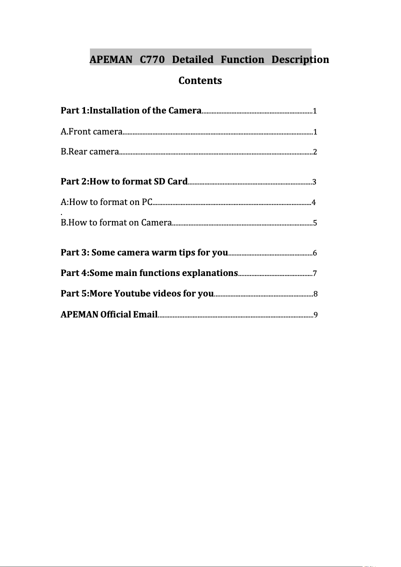 Page 1 de la notice Manuel utilisateur Apeman C770