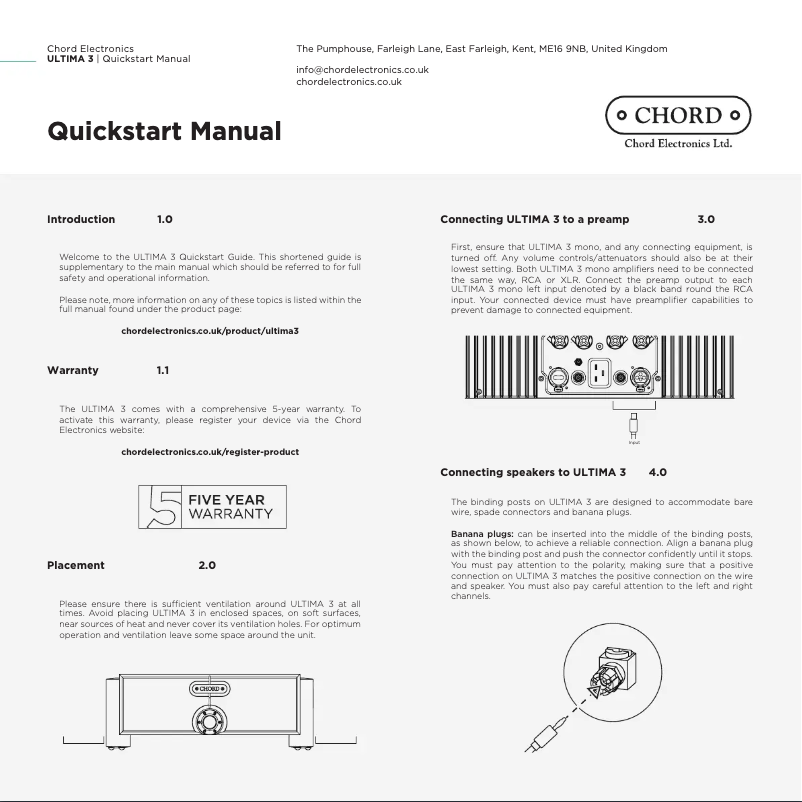 Page 1 de la notice Guide de démarrage rapide Chord Ultima 3