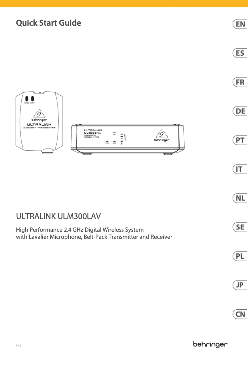 Page 1 de la notice Guide de démarrage rapide Behringer Ultralink ULM300LAV