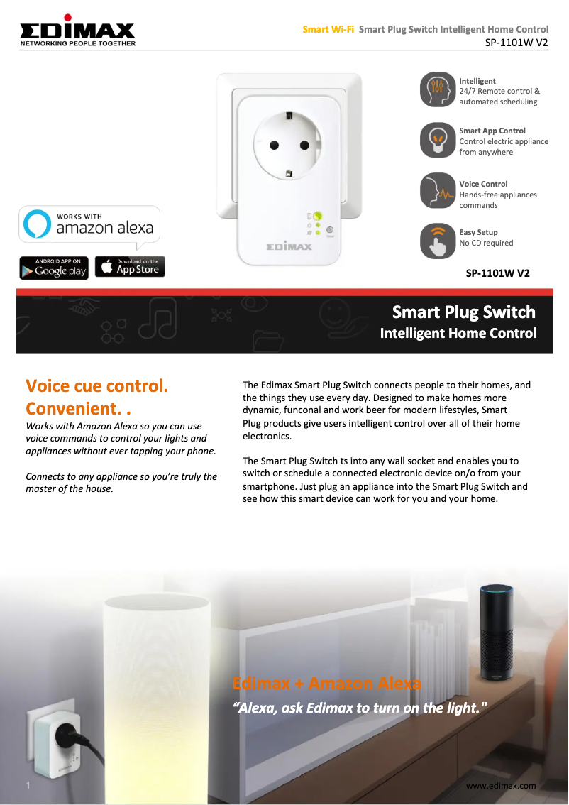 Page 1 de la notice Fiche technique Edimax SP-1101W V2