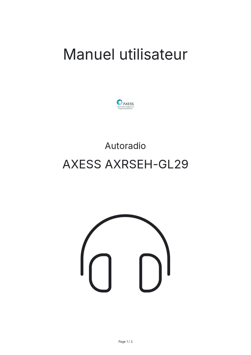 Image de la première page du manuel de l'appareil AXRSEH-GL29