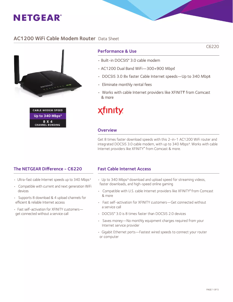 Page 1 de la notice Fiche technique Netgear C6220