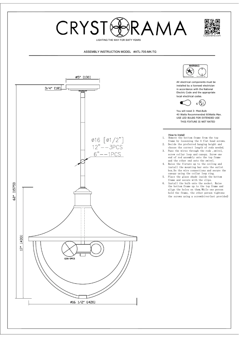 Page 1 de la notice Manuel utilisateur Crystorama Atlas ATL-705-MK-TG
