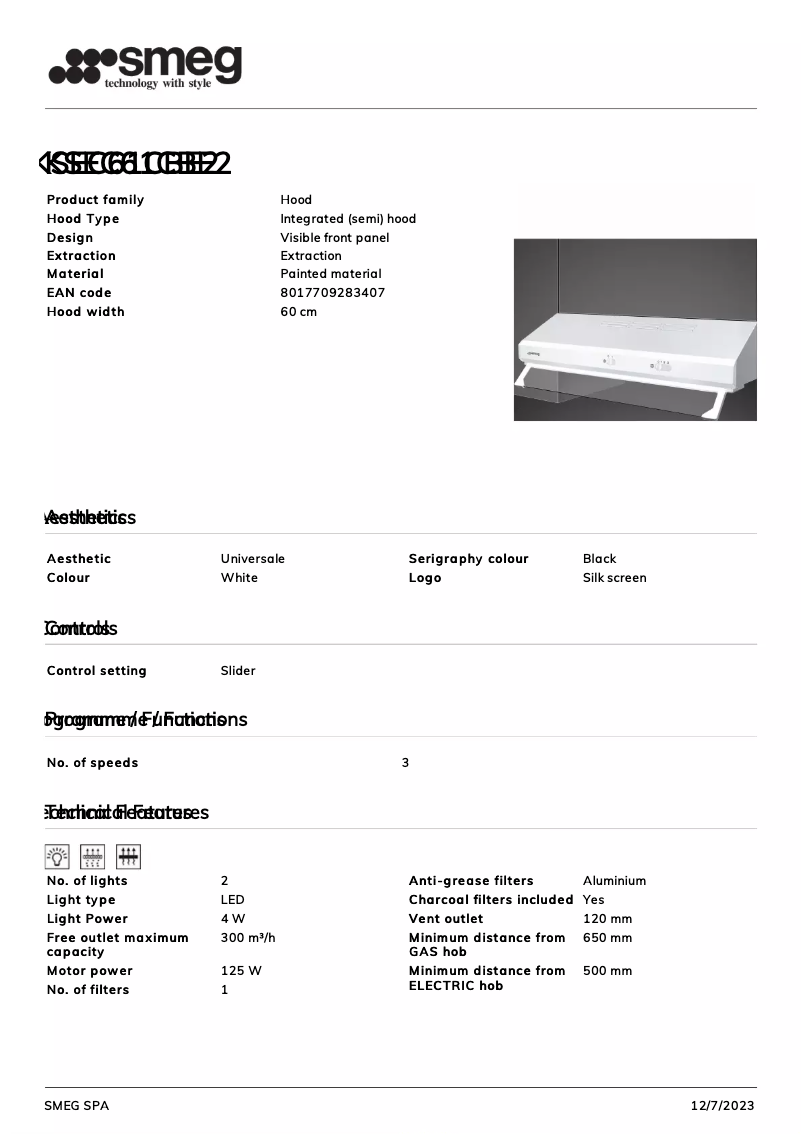 Page 1 de la notice Fiche technique Smeg KSEC61CBE2