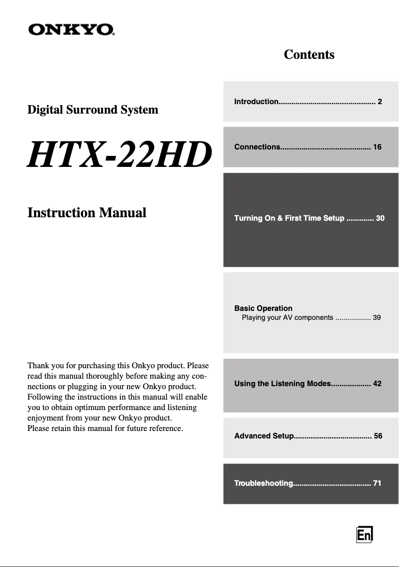 Page n°1 - Manuel utilisateur Onkyo HTX-22HD