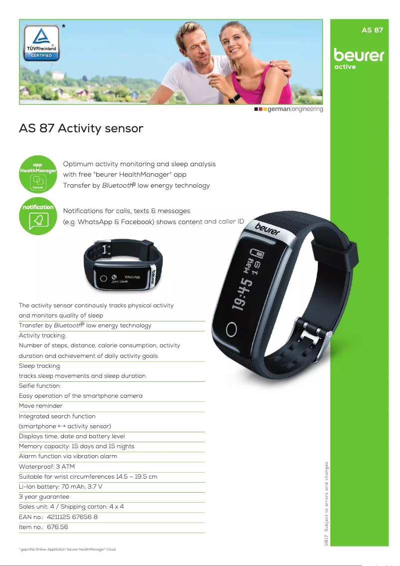 Page 1 de la notice Fiche technique Beurer AS 87