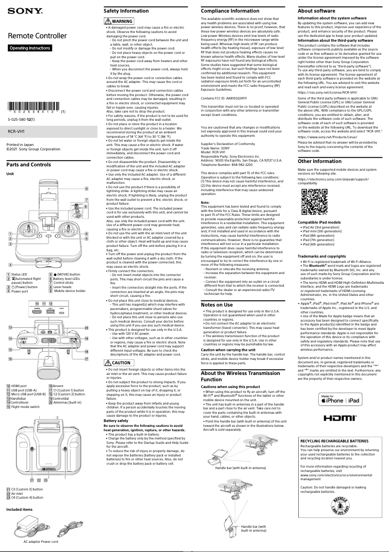 Page n°1 - Manuel utilisateur Sony RCR-VH1