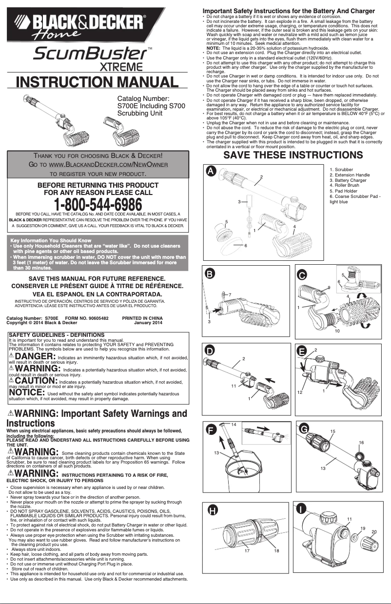 Page 1 de la notice Manuel utilisateur Black & Decker ScumBuster S700E