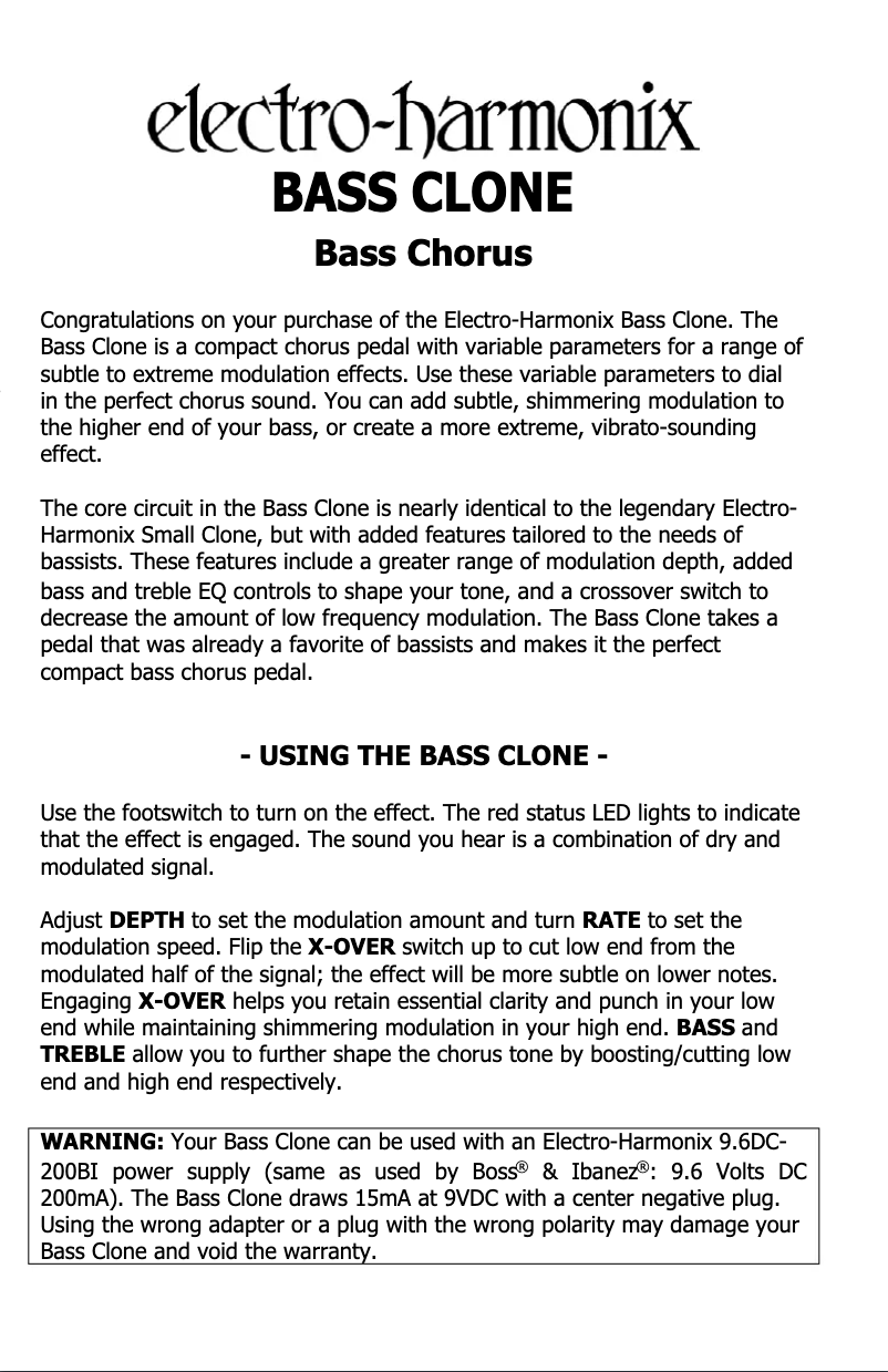 Image de la première page du manuel de l'appareil Bass Clone