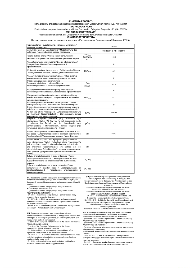 Page 1 de la notice Fiche technique Kernau KTH 10.261 B