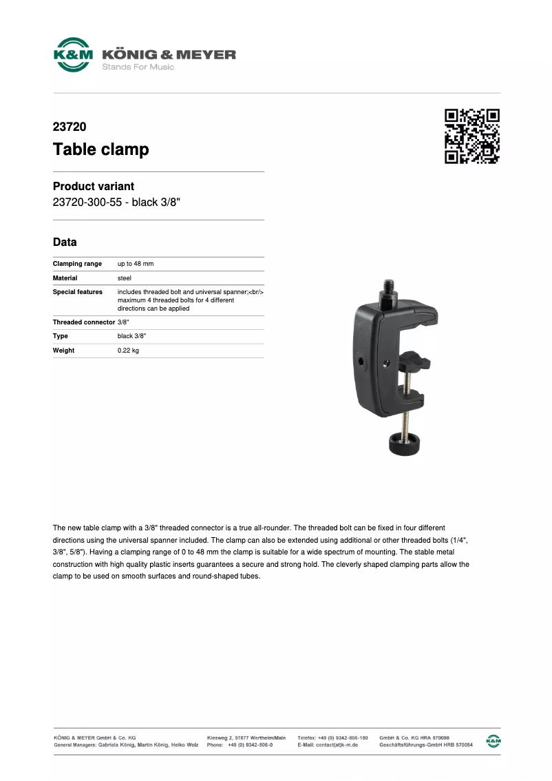 Page 1 de la notice Manuel utilisateur Konig & Meyer 23720